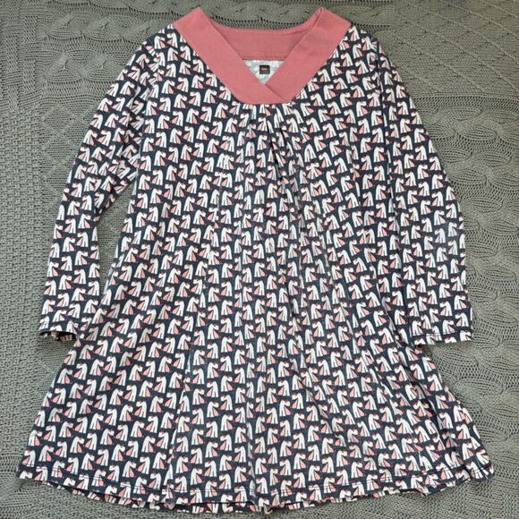 Tea Collection Patterned Long Sleeve Dress with Pink Collar~ 7 - Picture 1 of 12